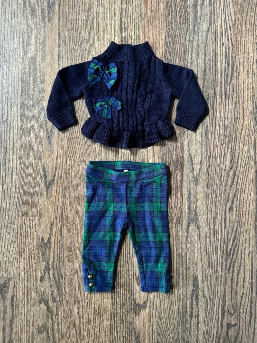 Janie and Jack Baby Girls Holiday Tartan Peplum Bow Sweater & Pants !